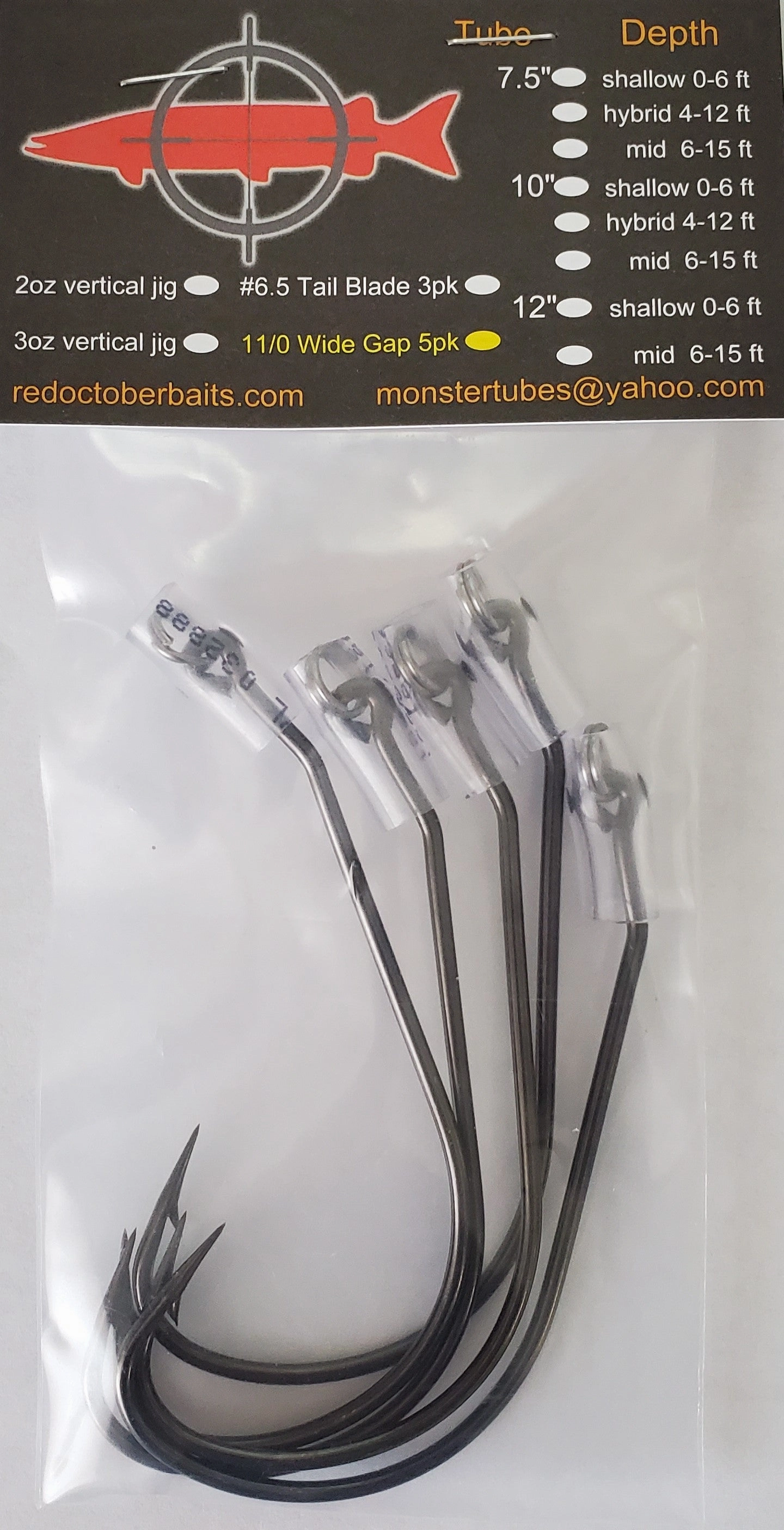 Red October 11/0 Mega Bite Wide Gap Hooks 5-Pack